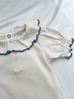 Misha And Puff Cream One-Piece with Blue Trim 100% Organic Pima Cotton